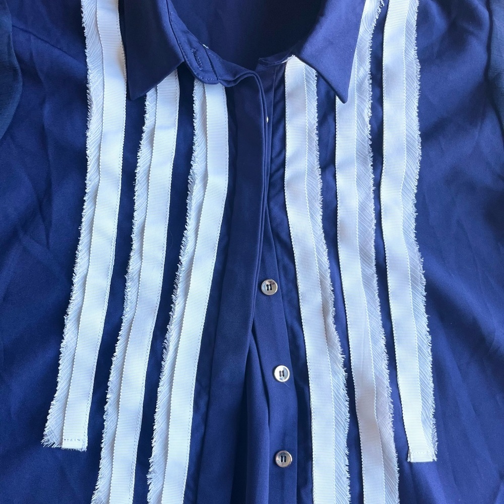 Patrizia Luca Milano Blue Sleeveless Button-Up White Stripes Blouse Size Small - Picture 2 of 5